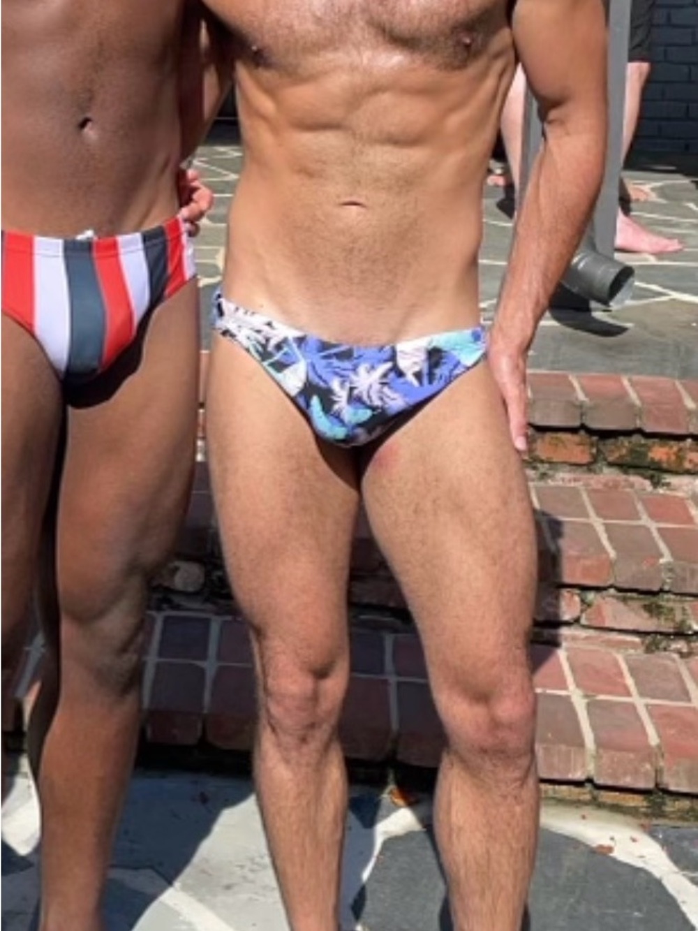 Men's Tropical Print Swim Briefs in Blue
